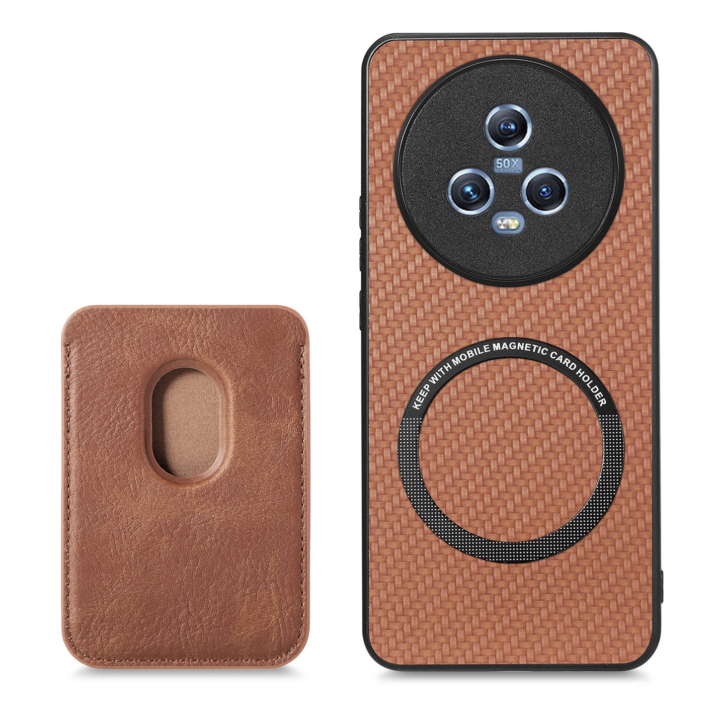 For Honor Magic5 Phone Case Carbon Fiber Texture Leather Coated PC+TPU Cover with Detachable Card Holder