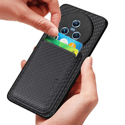 For Honor Magic5 Phone Case Carbon Fiber Texture Leather Coated PC+TPU Cover with Detachable Card Holder