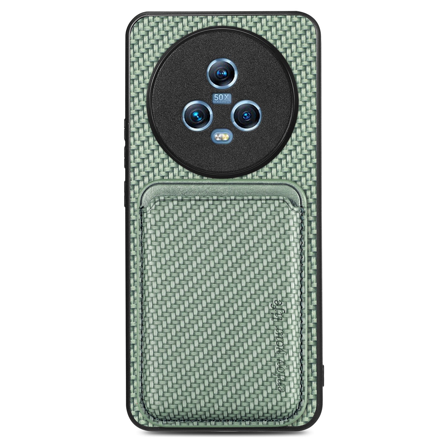 For Honor Magic5 Phone Case Carbon Fiber Texture Leather Coated PC+TPU Cover with Detachable Card Holder