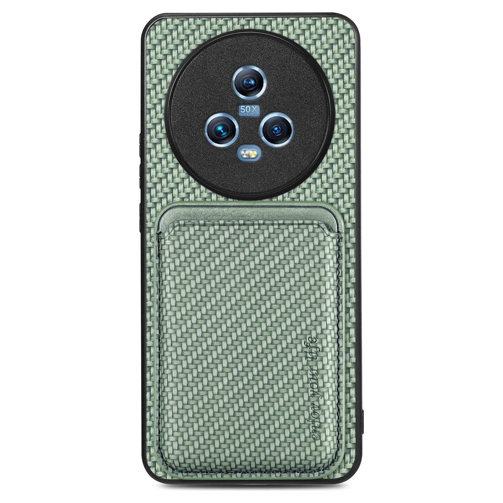 For Honor Magic5 Phone Case Carbon Fiber Texture Leather Coated PC+TPU Cover with Detachable Card Holder