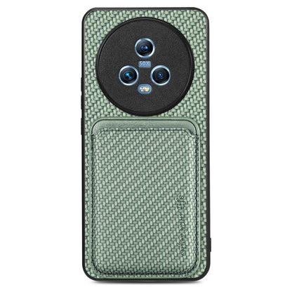For Honor Magic5 Phone Case Carbon Fiber Texture Leather Coated PC+TPU Cover with Detachable Card Holder