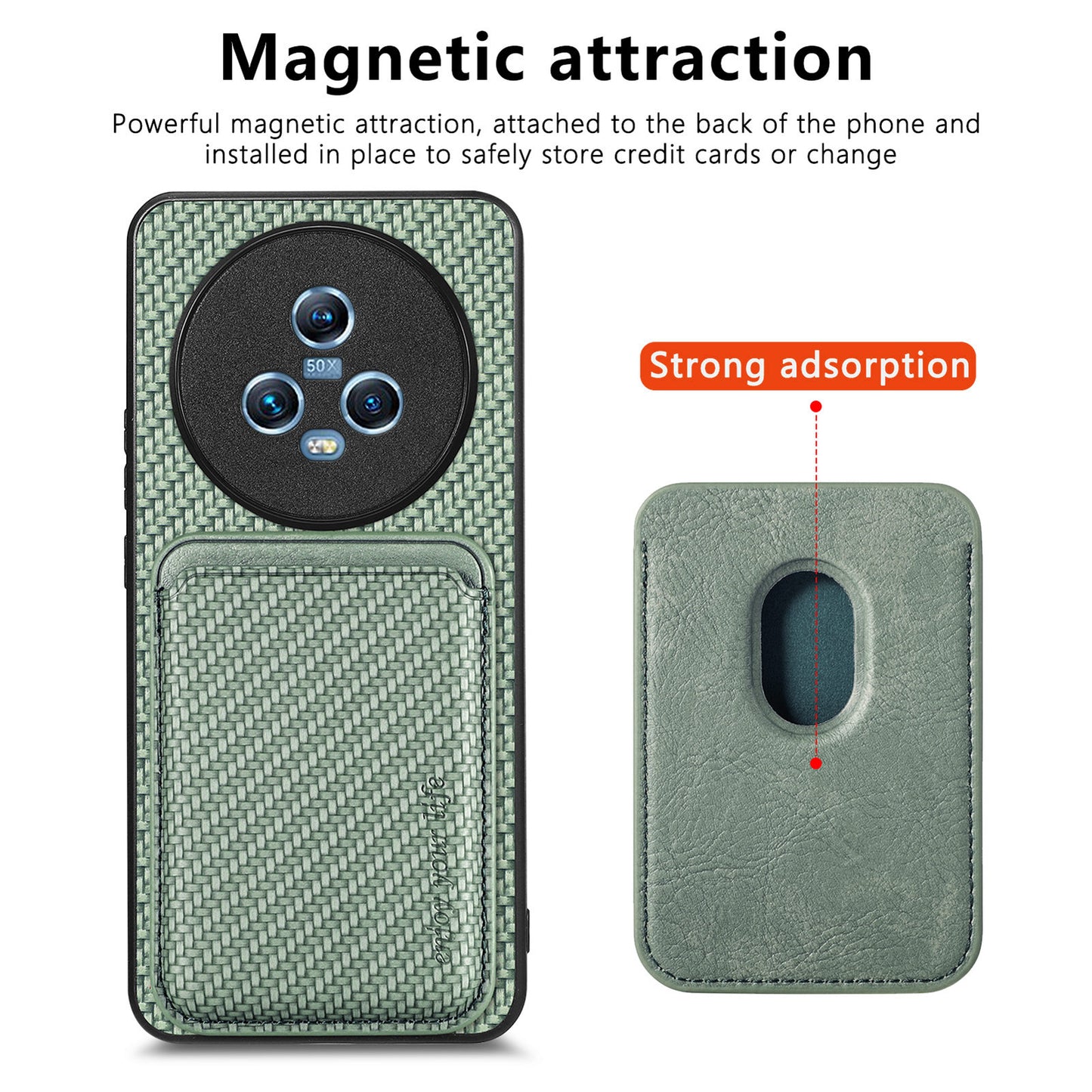 For Honor Magic5 Phone Case Carbon Fiber Texture Leather Coated PC+TPU Cover with Detachable Card Holder