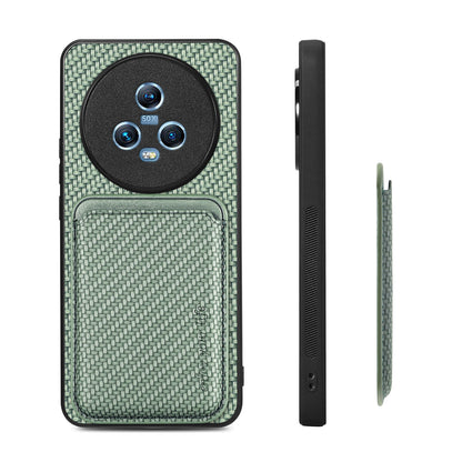 For Honor Magic5 Phone Case Carbon Fiber Texture Leather Coated PC+TPU Cover with Detachable Card Holder