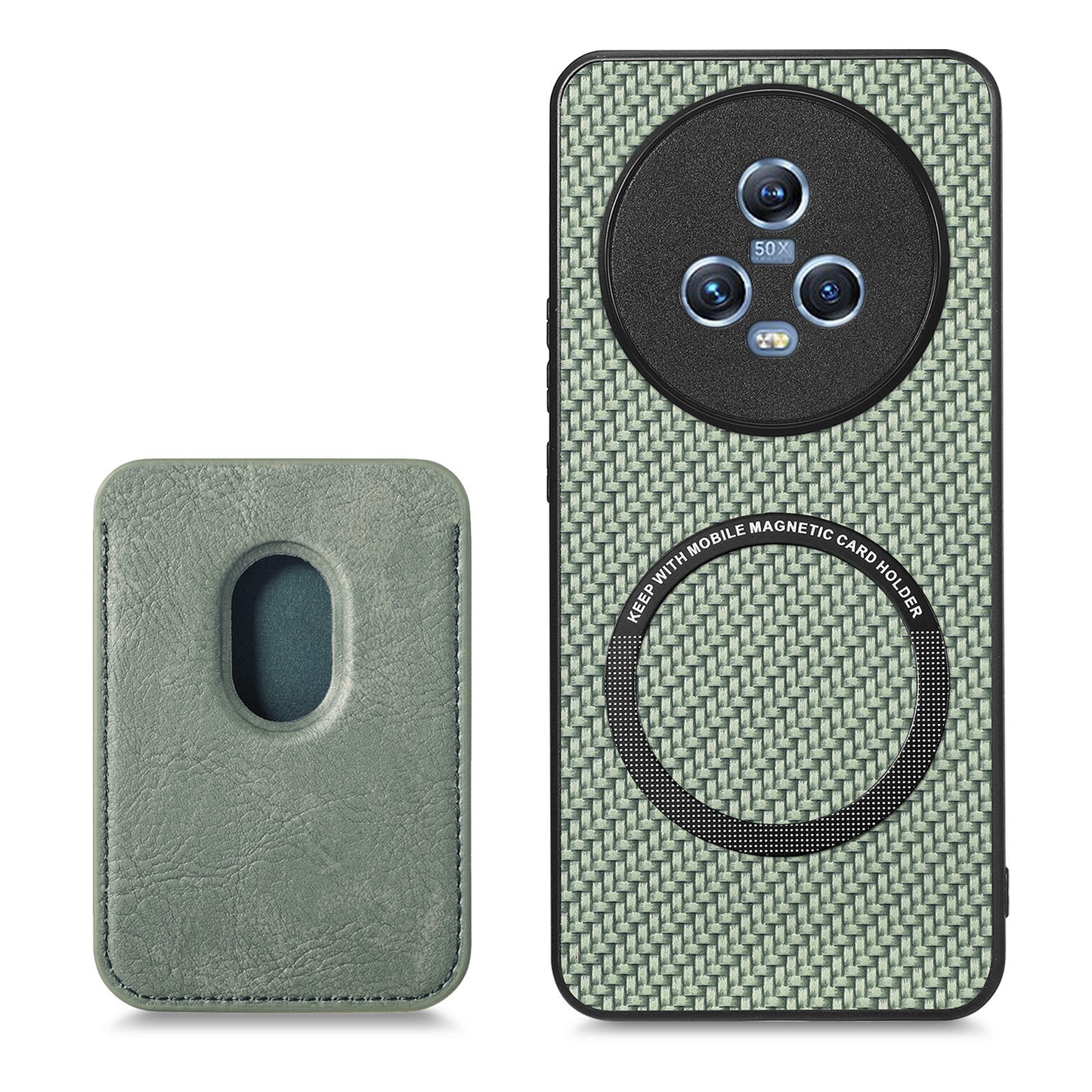 For Honor Magic5 Phone Case Carbon Fiber Texture Leather Coated PC+TPU Cover with Detachable Card Holder