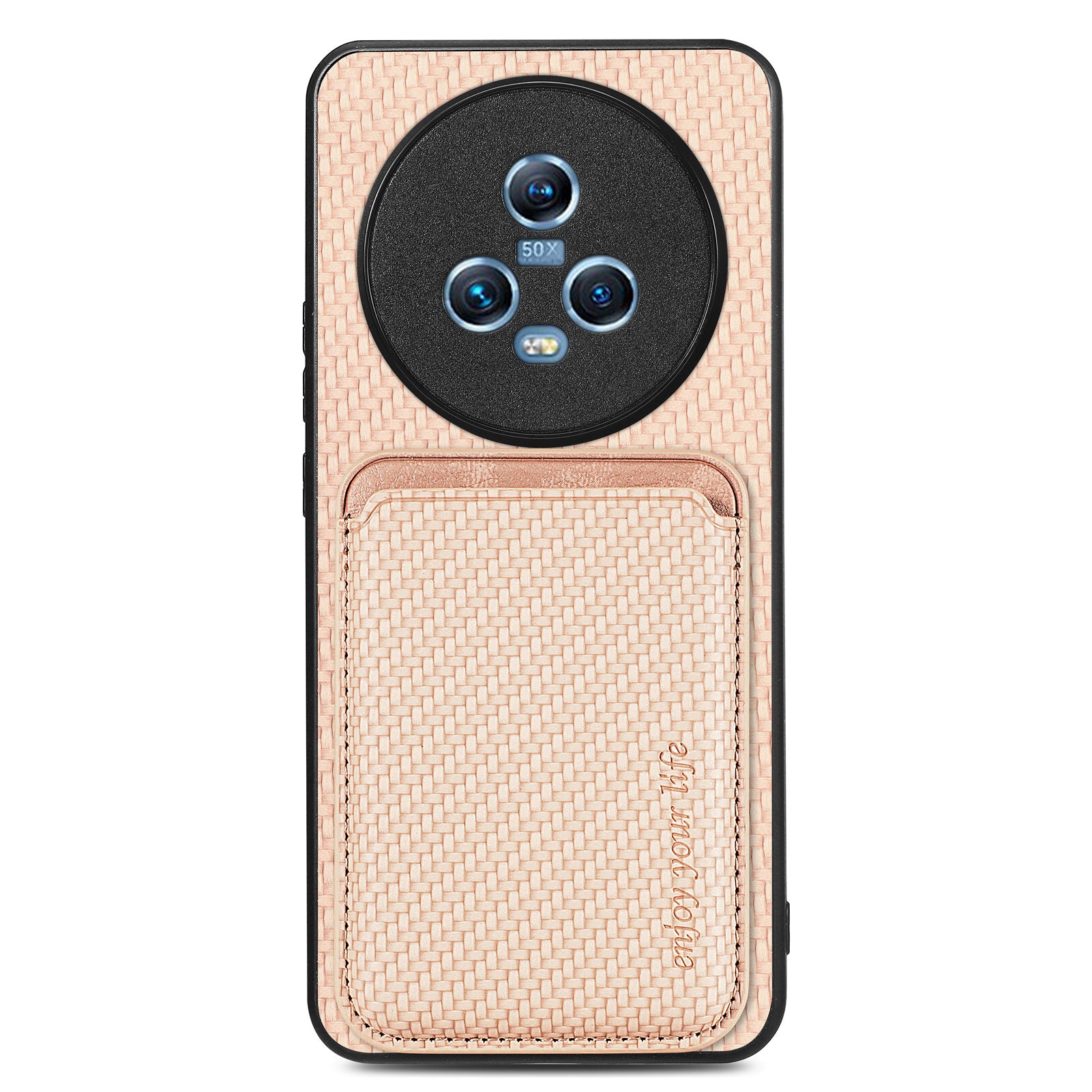 For Honor Magic5 Phone Case Carbon Fiber Texture Leather Coated PC+TPU Cover with Detachable Card Holder