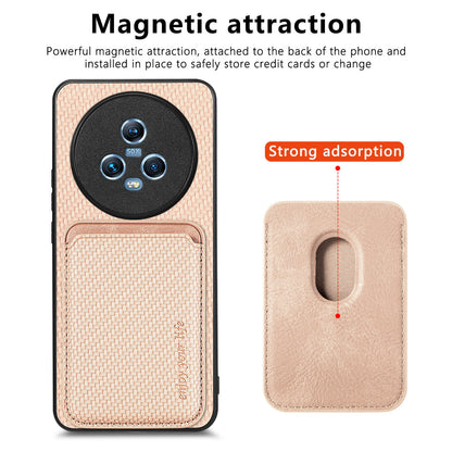 For Honor Magic5 Phone Case Carbon Fiber Texture Leather Coated PC+TPU Cover with Detachable Card Holder