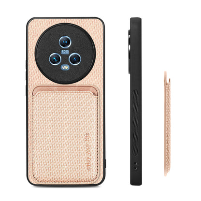 For Honor Magic5 Phone Case Carbon Fiber Texture Leather Coated PC+TPU Cover with Detachable Card Holder