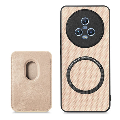 For Honor Magic5 Phone Case Carbon Fiber Texture Leather Coated PC+TPU Cover with Detachable Card Holder