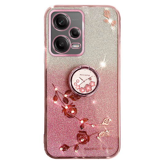 KADEM TPU Case for Xiaomi Redmi Note 12 Pro 5G / 12 Pro+ 5G Electroplating Glitter Gradient Rhinestone Flower Kickstand Phone Cover