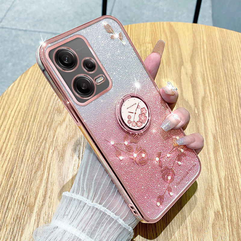 KADEM TPU Case for Xiaomi Redmi Note 12 Pro 5G / 12 Pro+ 5G Electroplating Glitter Gradient Rhinestone Flower Kickstand Phone Cover
