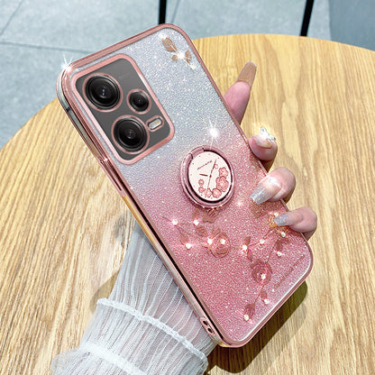 KADEM TPU Case for Xiaomi Redmi Note 12 Pro 5G / 12 Pro+ 5G Electroplating Glitter Gradient Rhinestone Flower Kickstand Phone Cover