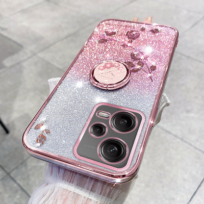 KADEM TPU Case for Xiaomi Redmi Note 12 Pro 5G / 12 Pro+ 5G Electroplating Glitter Gradient Rhinestone Flower Kickstand Phone Cover