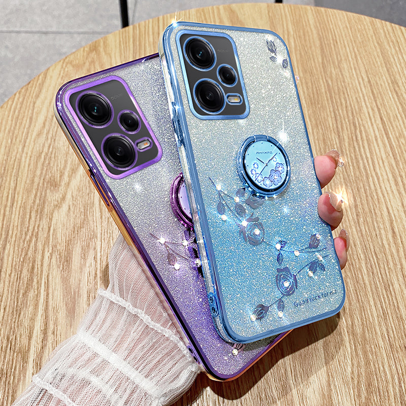 KADEM TPU Case for Xiaomi Redmi Note 12 Pro 5G / 12 Pro+ 5G Electroplating Glitter Gradient Rhinestone Flower Kickstand Phone Cover
