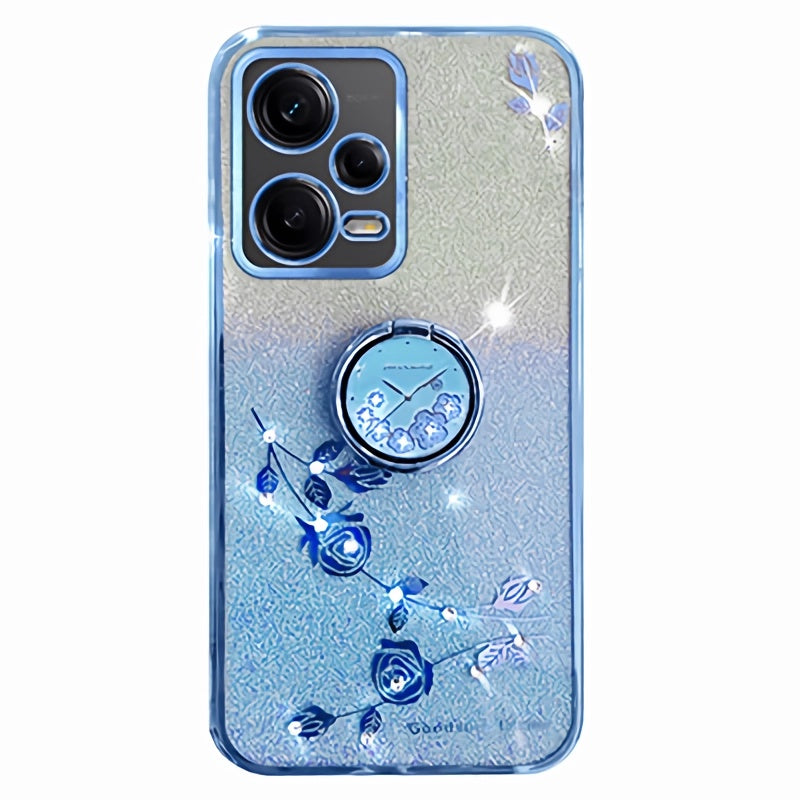 KADEM TPU Case for Xiaomi Redmi Note 12 Pro 5G / 12 Pro+ 5G Electroplating Glitter Gradient Rhinestone Flower Kickstand Phone Cover