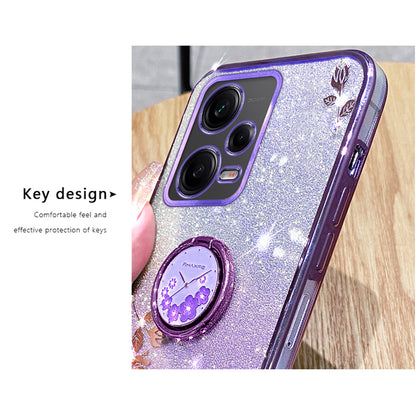 KADEM TPU Case for Xiaomi Redmi Note 12 Pro 5G / 12 Pro+ 5G Electroplating Glitter Gradient Rhinestone Flower Kickstand Phone Cover