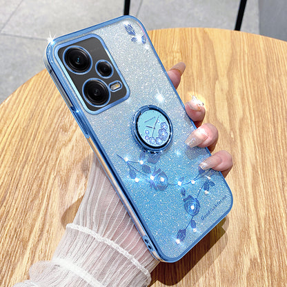 KADEM TPU Case for Xiaomi Redmi Note 12 Pro 5G / 12 Pro+ 5G Electroplating Glitter Gradient Rhinestone Flower Kickstand Phone Cover