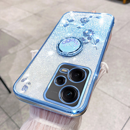 KADEM TPU Case for Xiaomi Redmi Note 12 Pro 5G / 12 Pro+ 5G Electroplating Glitter Gradient Rhinestone Flower Kickstand Phone Cover