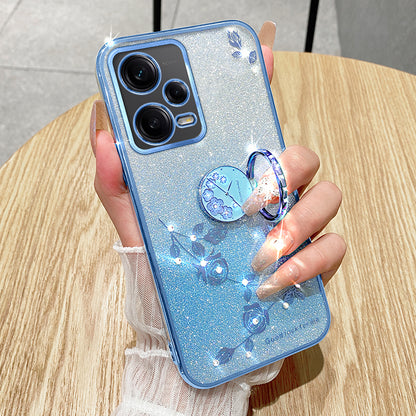 KADEM TPU Case for Xiaomi Redmi Note 12 Pro 5G / 12 Pro+ 5G Electroplating Glitter Gradient Rhinestone Flower Kickstand Phone Cover
