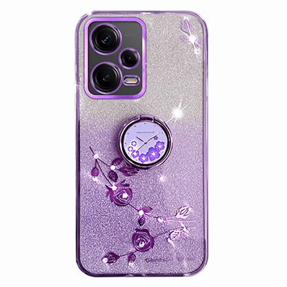 KADEM TPU Case for Xiaomi Redmi Note 12 Pro 5G / 12 Pro+ 5G Electroplating Glitter Gradient Rhinestone Flower Kickstand Phone Cover