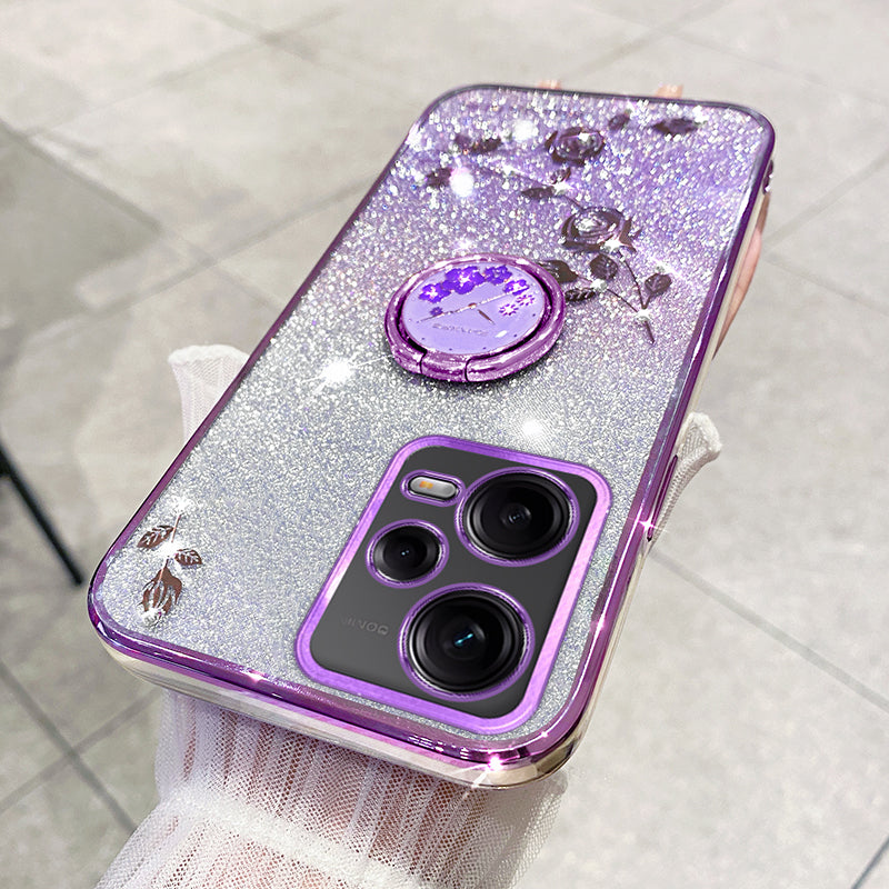 KADEM TPU Case for Xiaomi Redmi Note 12 Pro 5G / 12 Pro+ 5G Electroplating Glitter Gradient Rhinestone Flower Kickstand Phone Cover