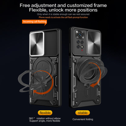 For Xiaomi Redmi Note 11 Pro 4G (MediaTek) / 5G (Qualcomm) / Note 11E Pro 5G / Note 11 Pro+ 5G (India) Kickstand TPU PC Phone Case with Slide Lens Cover