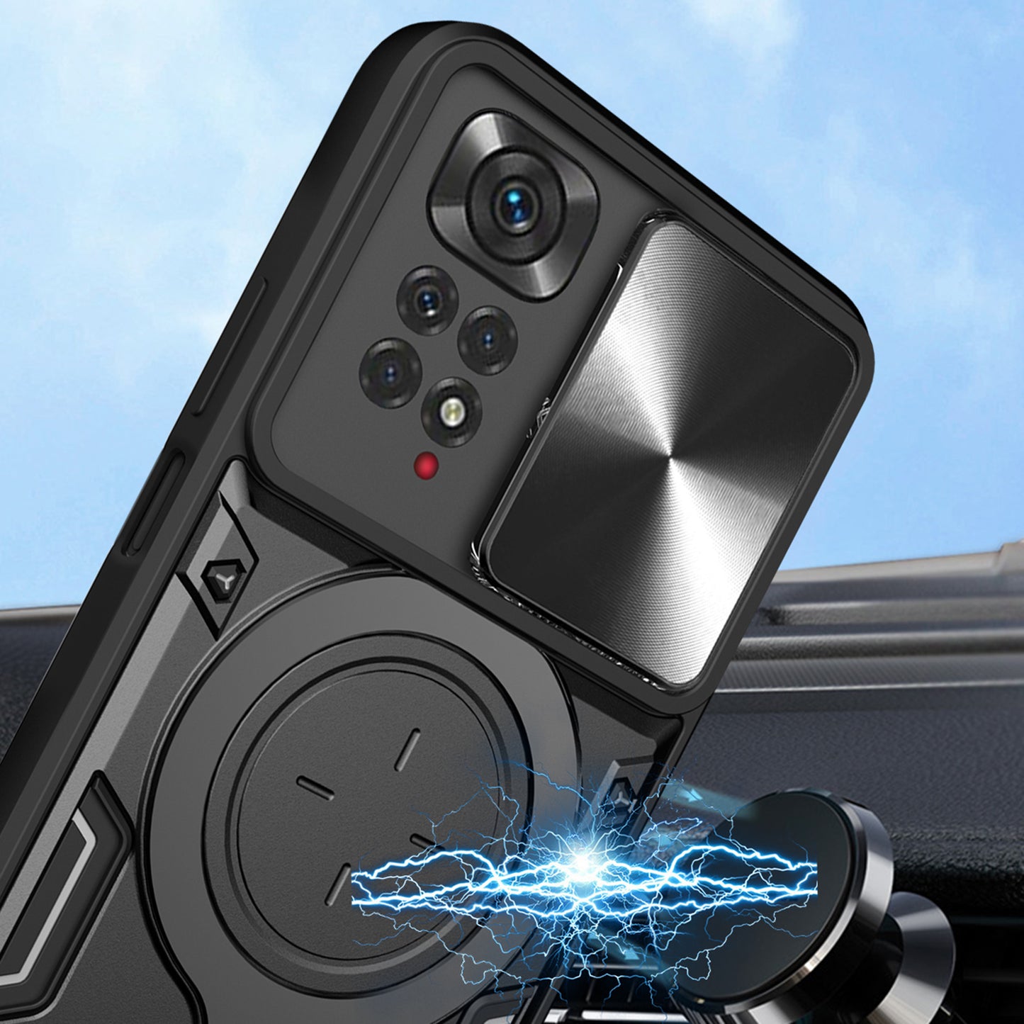 For Xiaomi Redmi Note 11 Pro 4G (MediaTek) / 5G (Qualcomm) / Note 11E Pro 5G / Note 11 Pro+ 5G (India) Kickstand TPU PC Phone Case with Slide Lens Cover