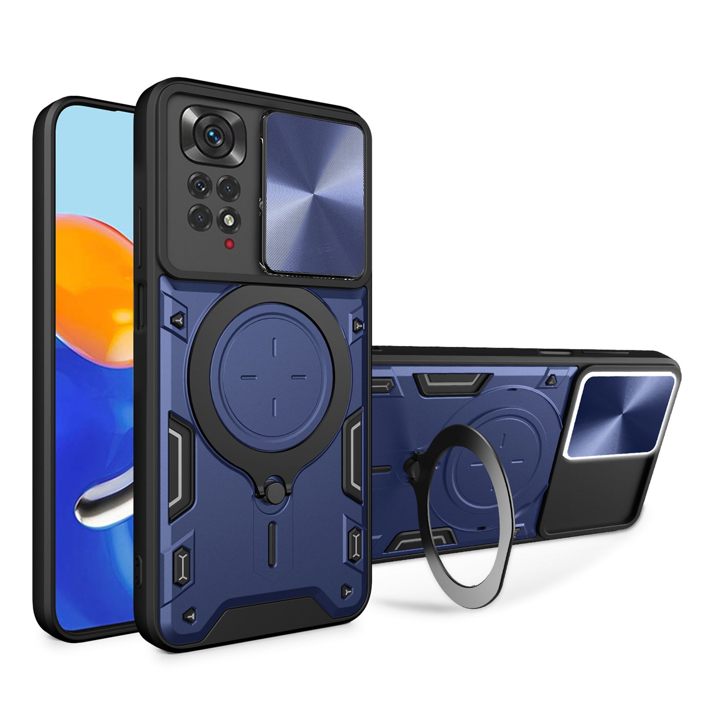 For Xiaomi Redmi Note 11 Pro 4G (MediaTek) / 5G (Qualcomm) / Note 11E Pro 5G / Note 11 Pro+ 5G (India) Kickstand TPU PC Phone Case with Slide Lens Cover