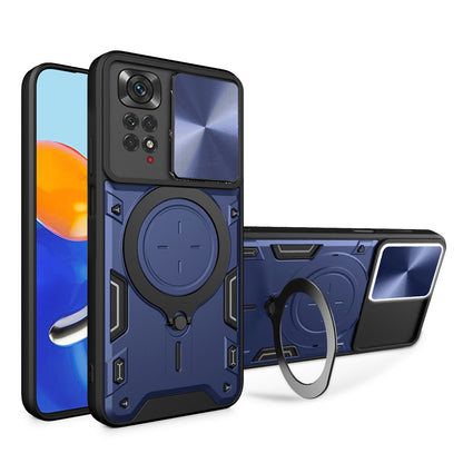 For Xiaomi Redmi Note 11 Pro 4G (MediaTek) / 5G (Qualcomm) / Note 11E Pro 5G / Note 11 Pro+ 5G (India) Kickstand TPU PC Phone Case with Slide Lens Cover