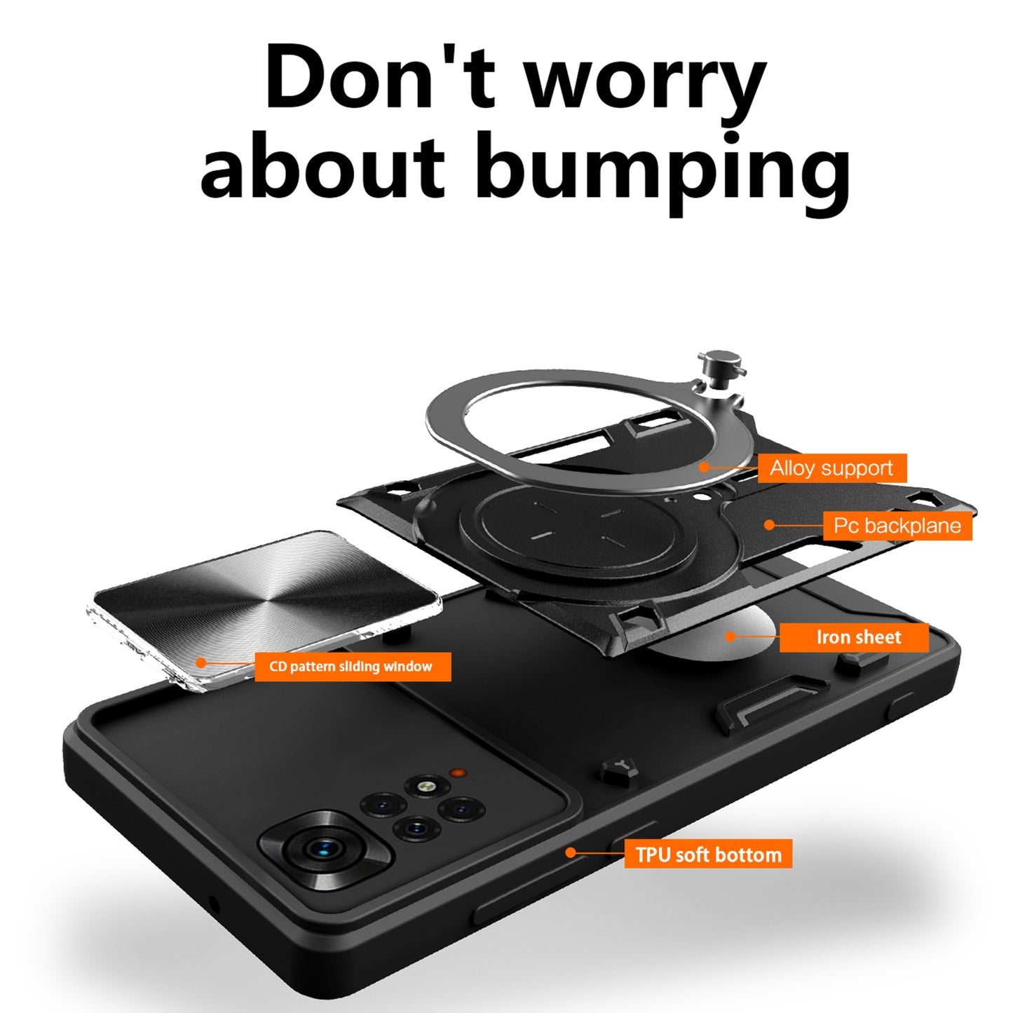 For Xiaomi Redmi Note 11 Pro 4G (MediaTek) / 5G (Qualcomm) / Note 11E Pro 5G / Note 11 Pro+ 5G (India) Kickstand TPU PC Phone Case with Slide Lens Cover