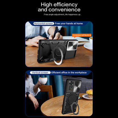 For Xiaomi Redmi Note 11 Pro 4G (MediaTek) / 5G (Qualcomm) / Note 11E Pro 5G / Note 11 Pro+ 5G (India) Kickstand TPU PC Phone Case with Slide Lens Cover