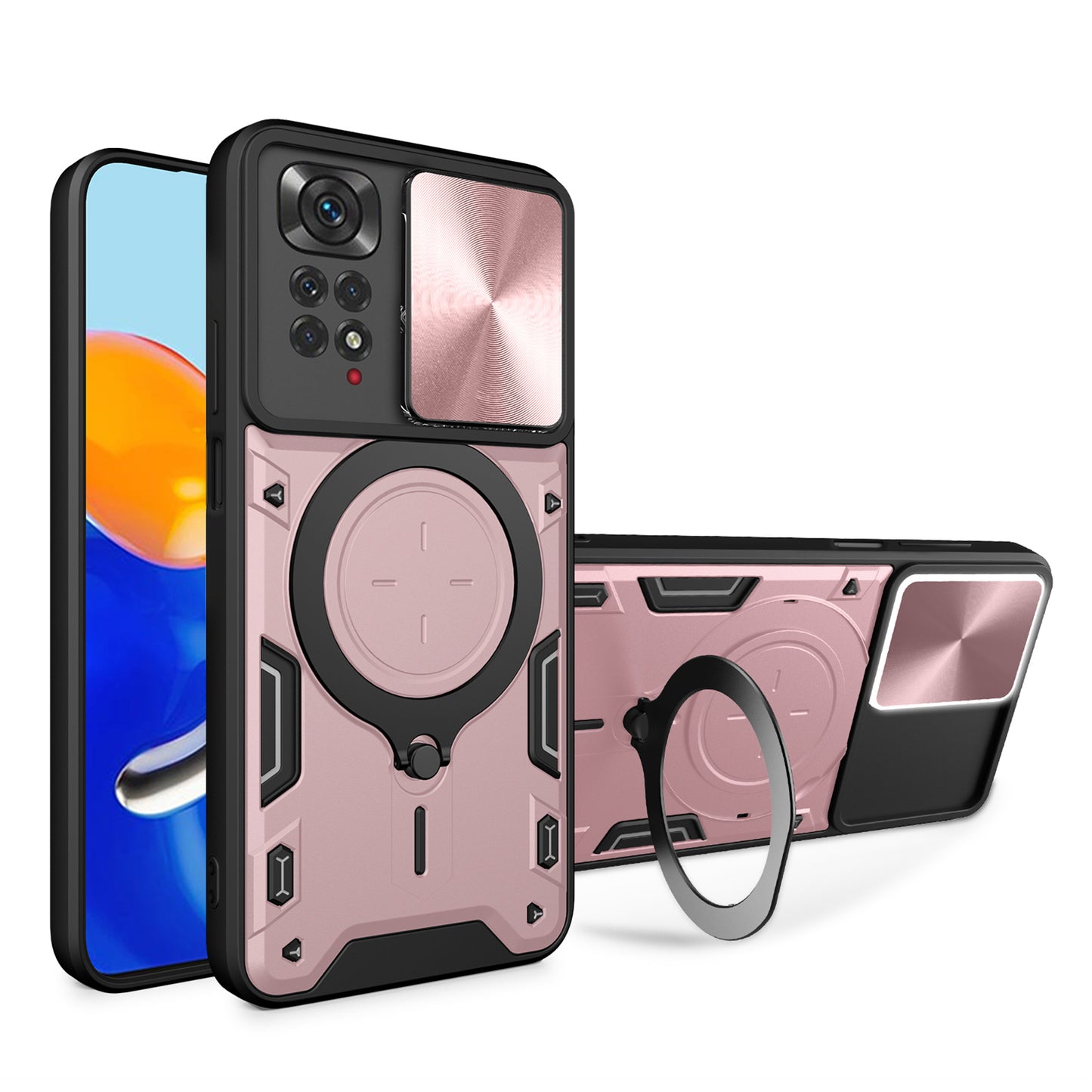 For Xiaomi Redmi Note 11 Pro 4G (MediaTek) / 5G (Qualcomm) / Note 11E Pro 5G / Note 11 Pro+ 5G (India) Kickstand TPU PC Phone Case with Slide Lens Cover