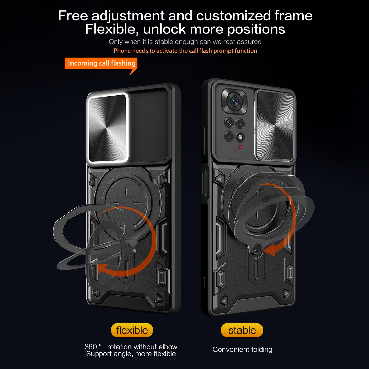 For Xiaomi Redmi Note 11 Pro 4G (MediaTek) / 5G (Qualcomm) / Note 11E Pro 5G / Note 11 Pro+ 5G (India) Kickstand TPU PC Phone Case with Slide Lens Cover