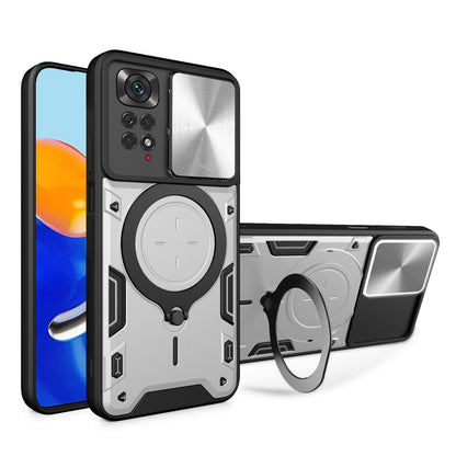 For Xiaomi Redmi Note 11 Pro 4G (MediaTek) / 5G (Qualcomm) / Note 11E Pro 5G / Note 11 Pro+ 5G (India) Kickstand TPU PC Phone Case with Slide Lens Cover