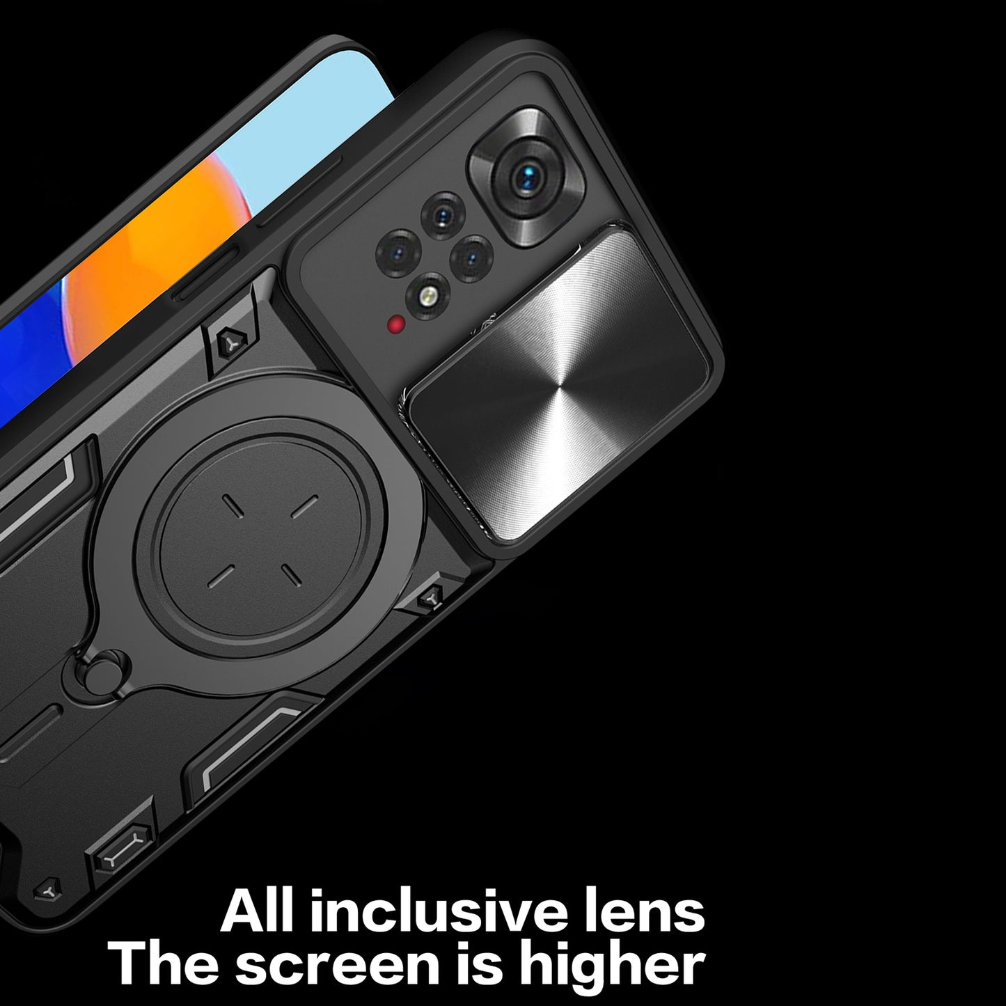 For Xiaomi Redmi Note 11 Pro 4G (MediaTek) / 5G (Qualcomm) / Note 11E Pro 5G / Note 11 Pro+ 5G (India) Kickstand TPU PC Phone Case with Slide Lens Cover