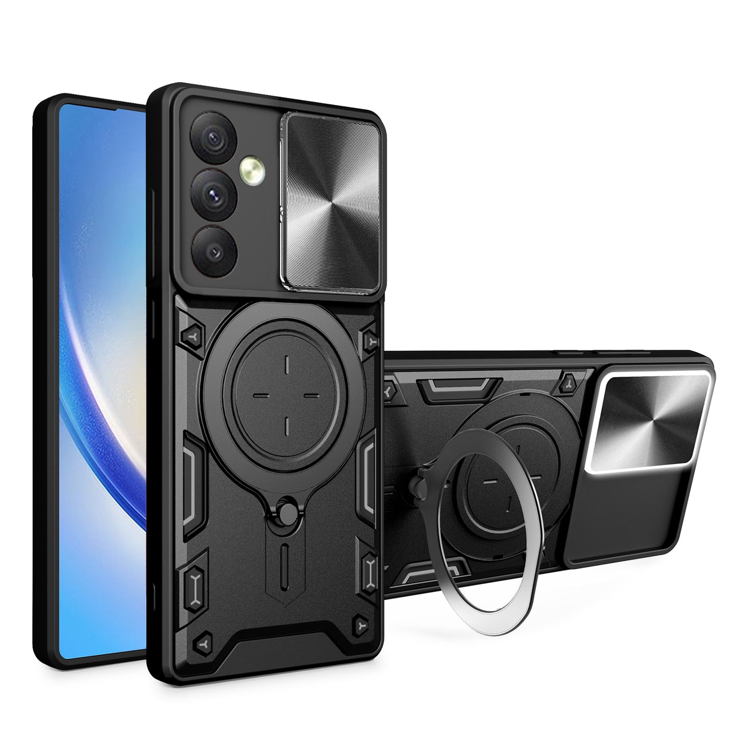 TPU PC Phone Case for Samsung Galaxy A34 5G Kickstand Shockproof Phone Shell with Slide Lens Cover