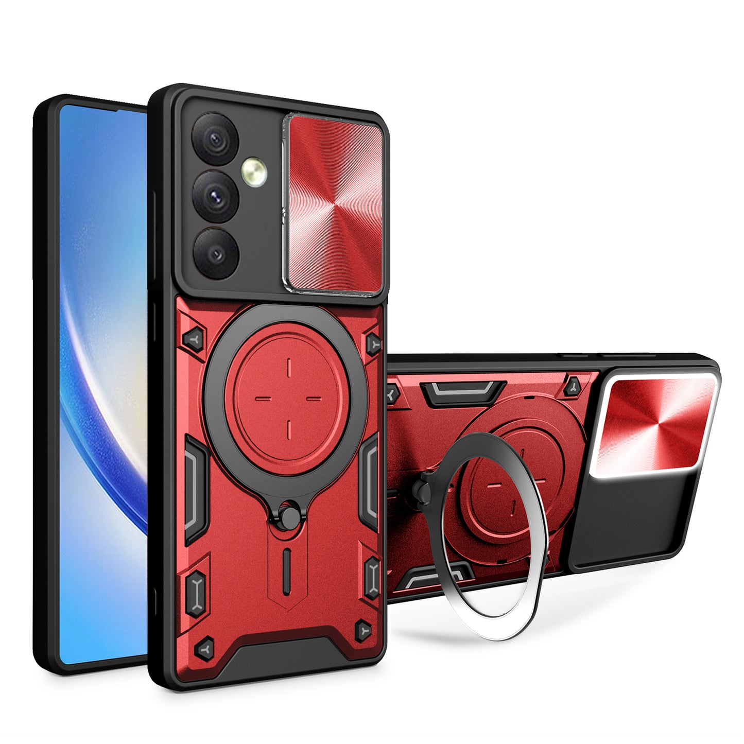 TPU PC Phone Case for Samsung Galaxy A34 5G Kickstand Shockproof Phone Shell with Slide Lens Cover