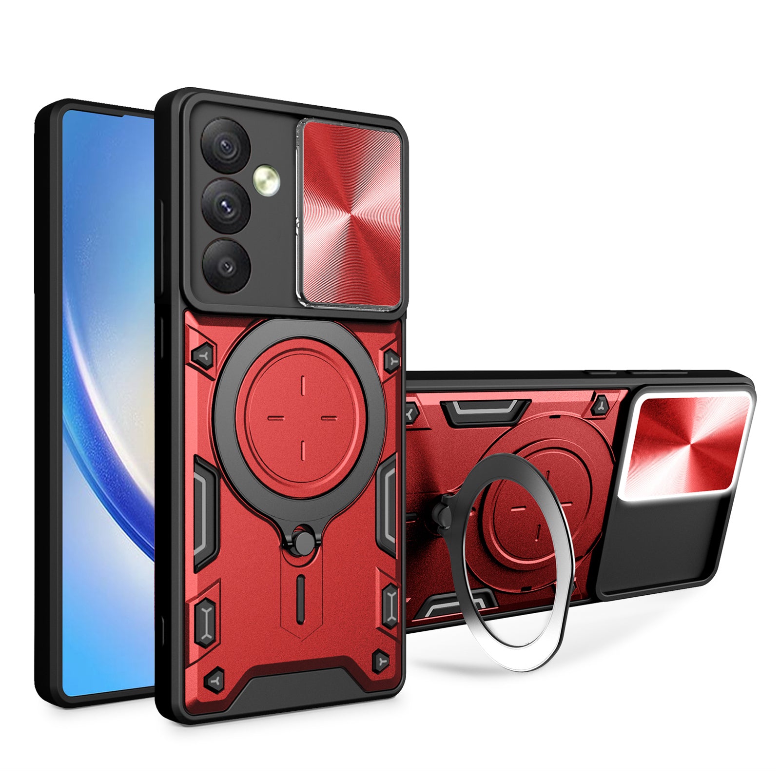 TPU PC Phone Case for Samsung Galaxy A34 5G Kickstand Shockproof Phone Shell with Slide Lens Cover