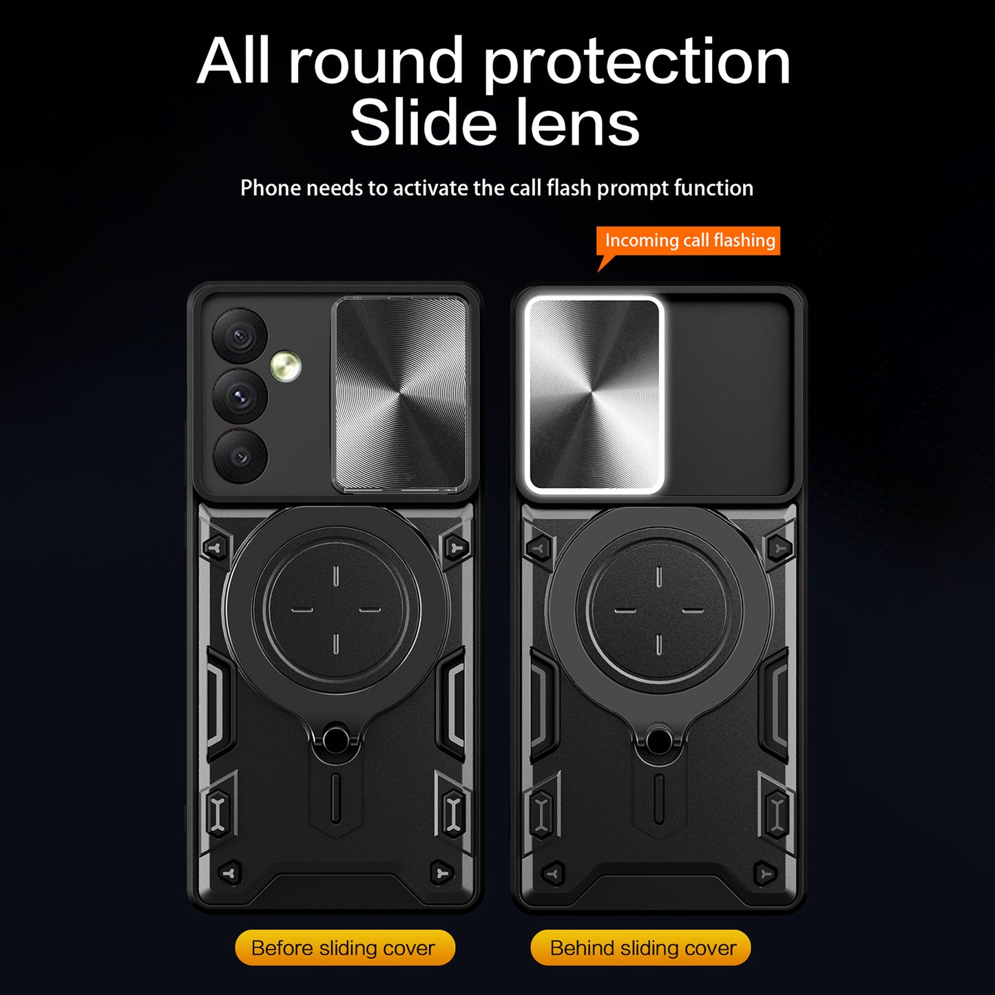 TPU PC Phone Case for Samsung Galaxy A34 5G Kickstand Shockproof Phone Shell with Slide Lens Cover