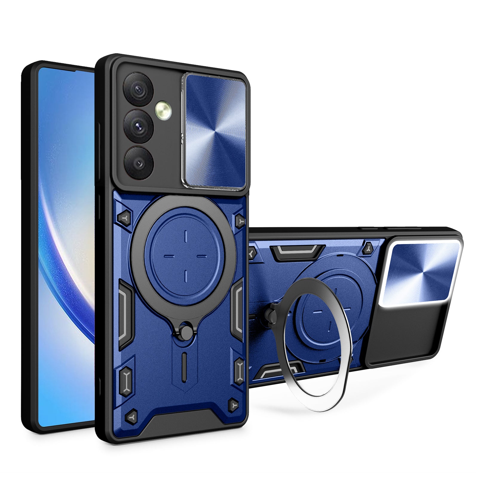 TPU PC Phone Case for Samsung Galaxy A34 5G Kickstand Shockproof Phone Shell with Slide Lens Cover