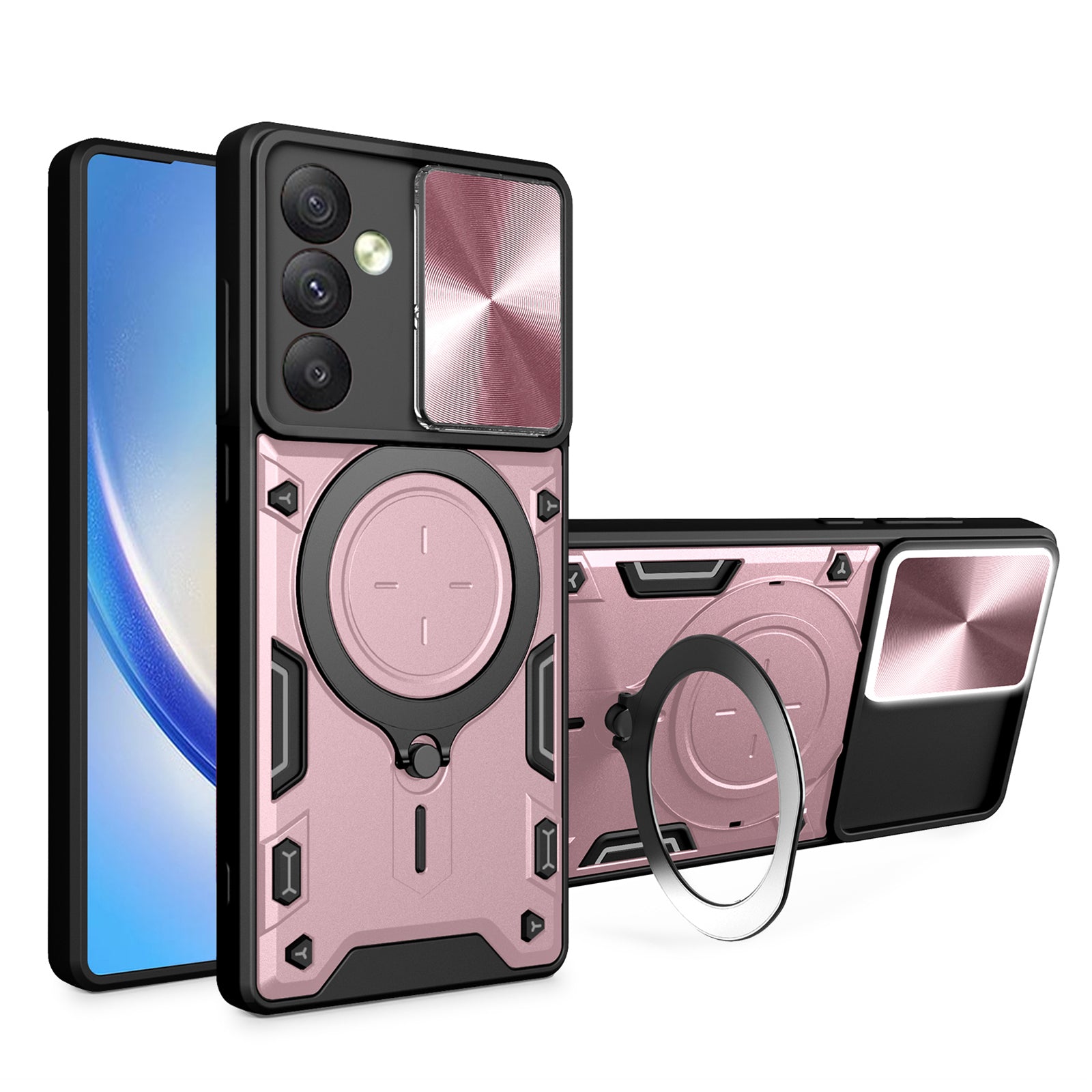 TPU PC Phone Case for Samsung Galaxy A34 5G Kickstand Shockproof Phone Shell with Slide Lens Cover