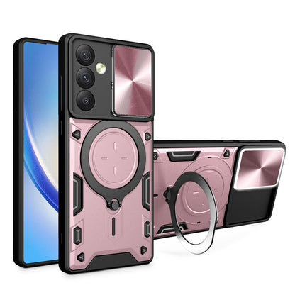 TPU PC Phone Case for Samsung Galaxy A34 5G Kickstand Shockproof Phone Shell with Slide Lens Cover