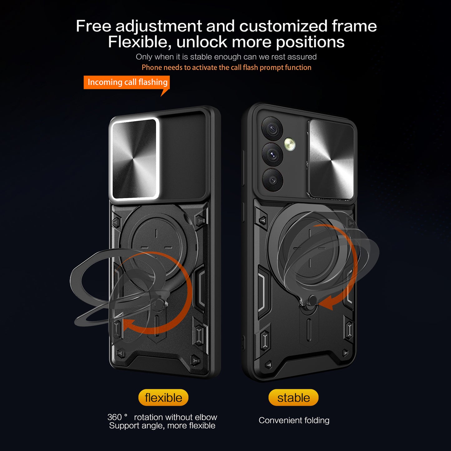 TPU PC Phone Case for Samsung Galaxy A34 5G Kickstand Shockproof Phone Shell with Slide Lens Cover