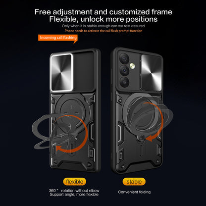 TPU PC Phone Case for Samsung Galaxy A34 5G Kickstand Shockproof Phone Shell with Slide Lens Cover