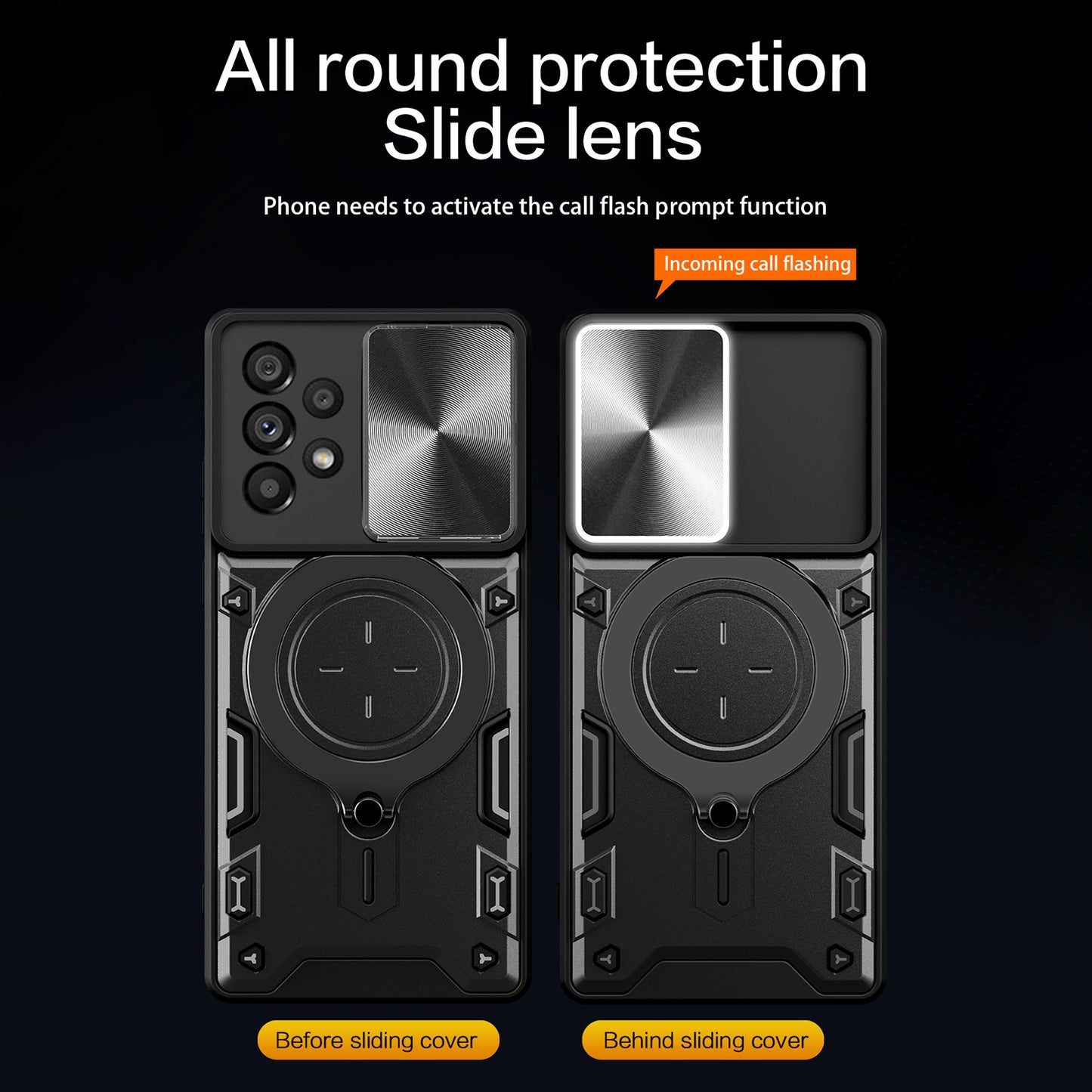 Shockproof Case for Samsung Galaxy A73 5G Anti-Drop Kickstand Cover TPU PC Phone Shell with Slide Lens Lid
