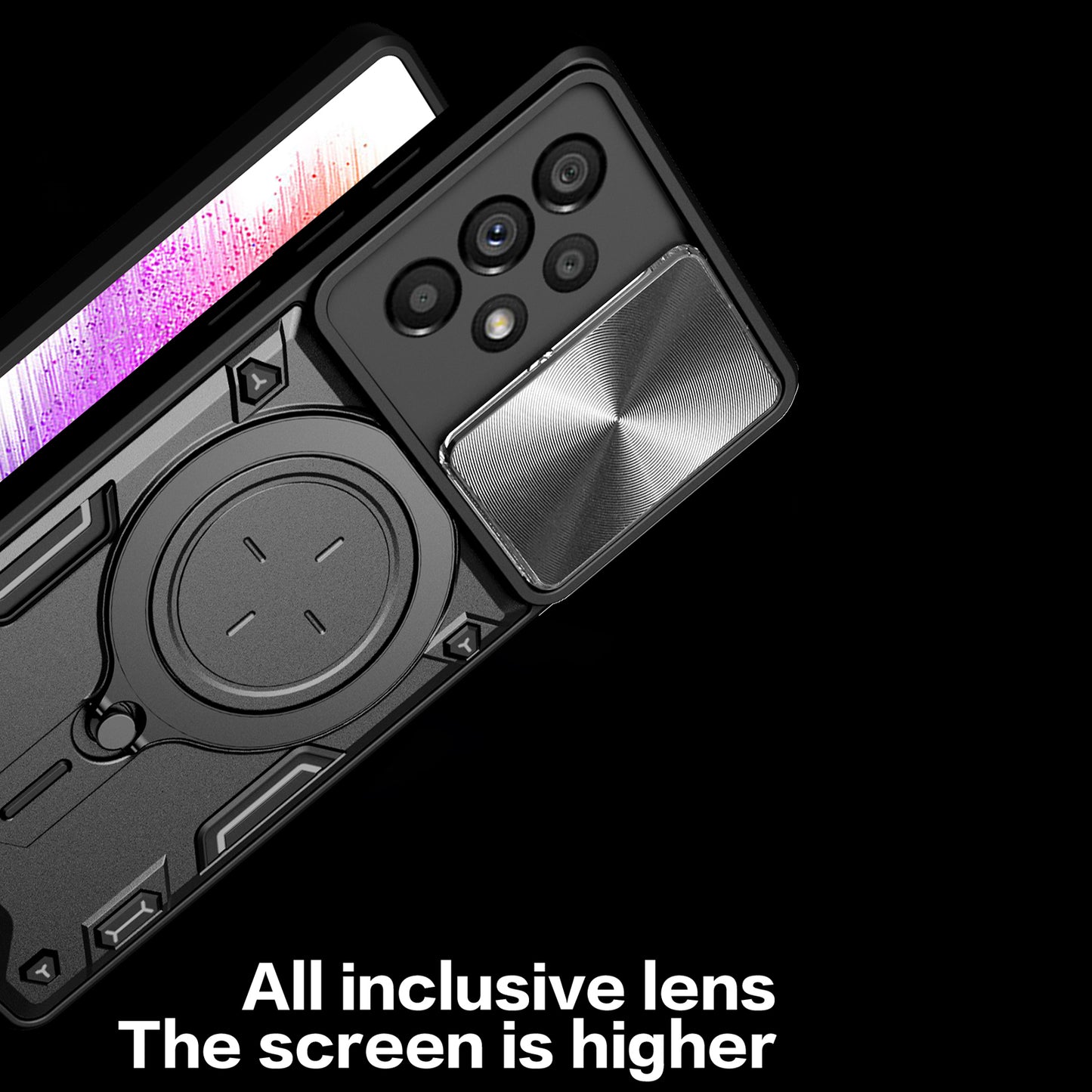 Shockproof Case for Samsung Galaxy A73 5G Anti-Drop Kickstand Cover TPU PC Phone Shell with Slide Lens Lid