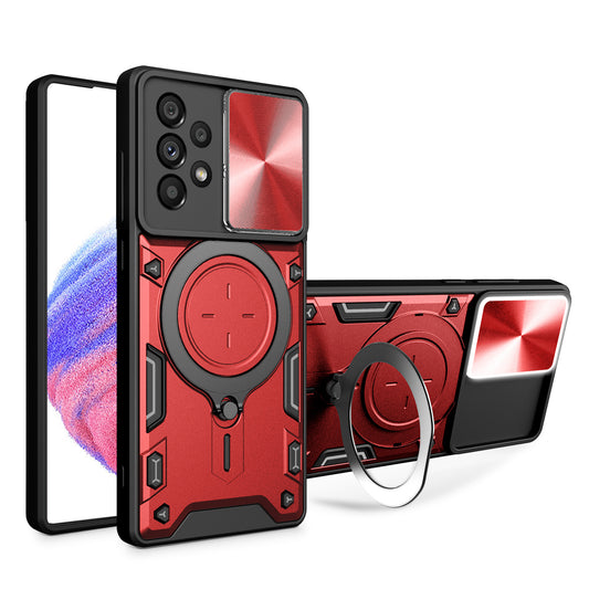 For Samsung Galaxy A53 5G TPU+PC Phone Case Kickstand Shockproof Cover with Slide Camera Lens Protector