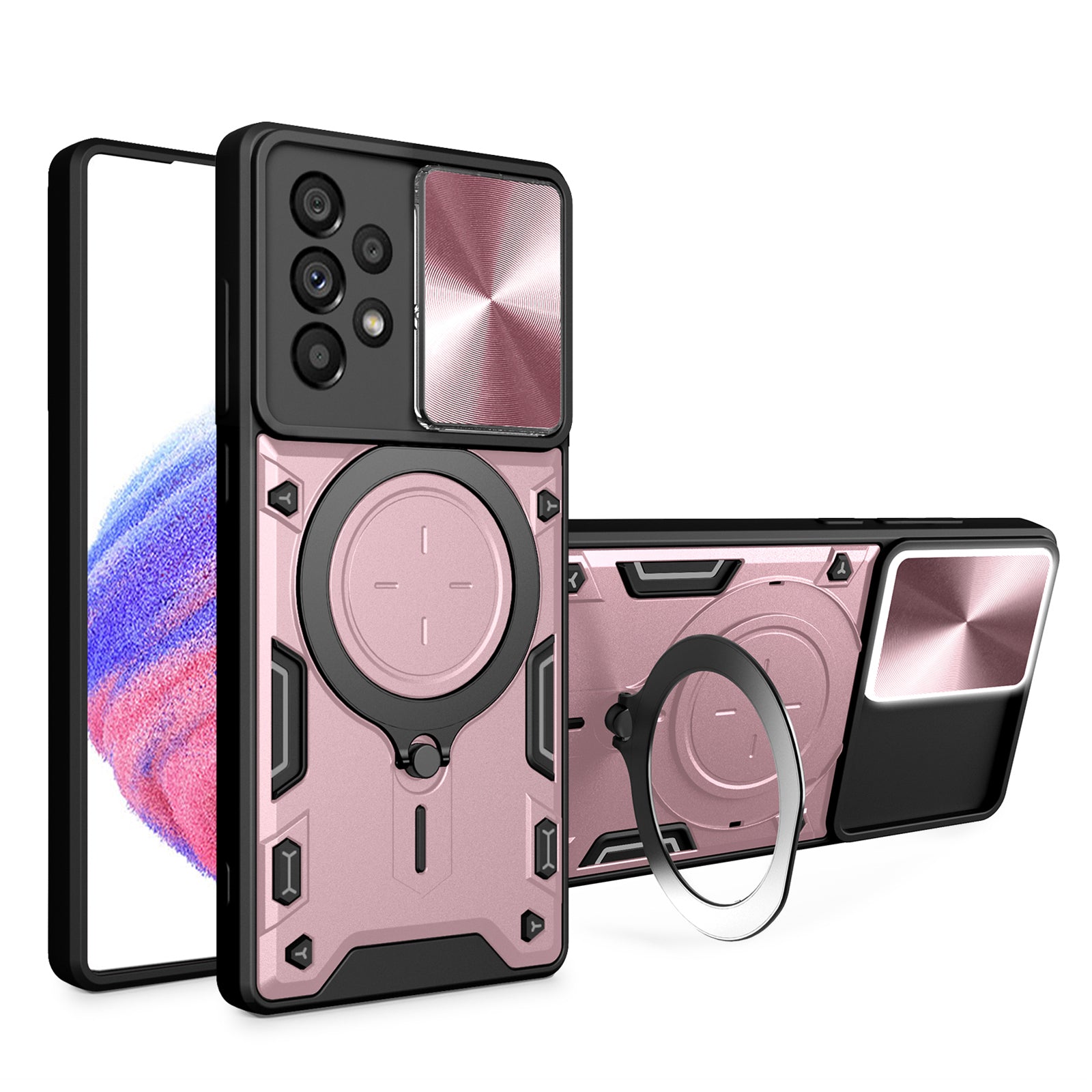 For Samsung Galaxy A53 5G TPU+PC Phone Case Kickstand Shockproof Cover with Slide Camera Lens Protector