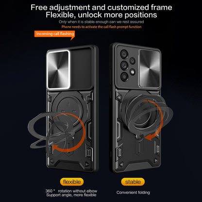 For Samsung Galaxy A53 5G TPU+PC Phone Case Kickstand Shockproof Cover with Slide Camera Lens Protector