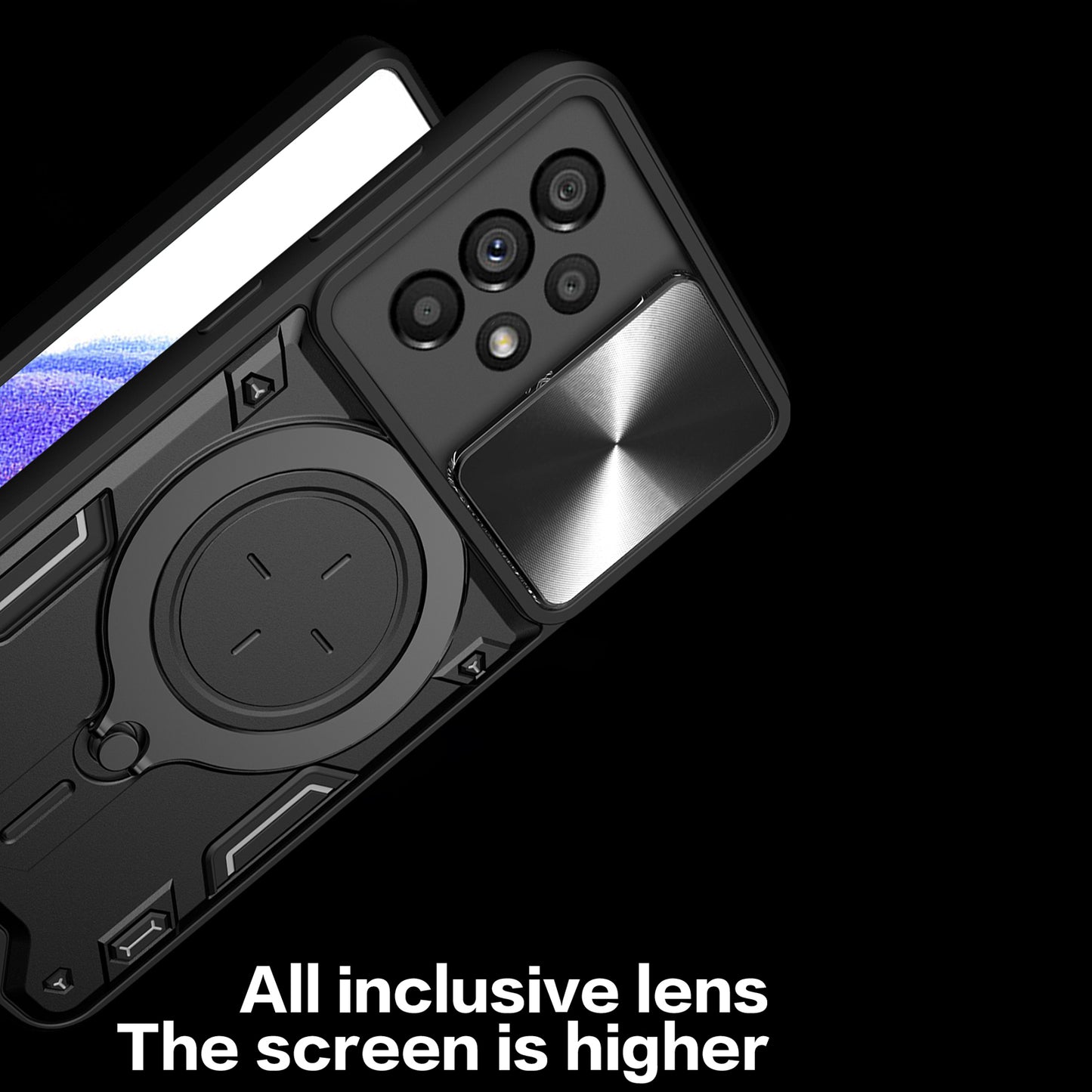 For Samsung Galaxy A53 5G TPU+PC Phone Case Kickstand Shockproof Cover with Slide Camera Lens Protector