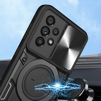 For Samsung Galaxy A53 5G TPU+PC Phone Case Kickstand Shockproof Cover with Slide Camera Lens Protector